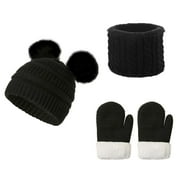 3Pcs Kids Winter Beanie Hat Scarf Gloves Set for 2-6-10-14 Years Old Boys Girls, Knit Thick Warm Fleece Lined Thermal Sets